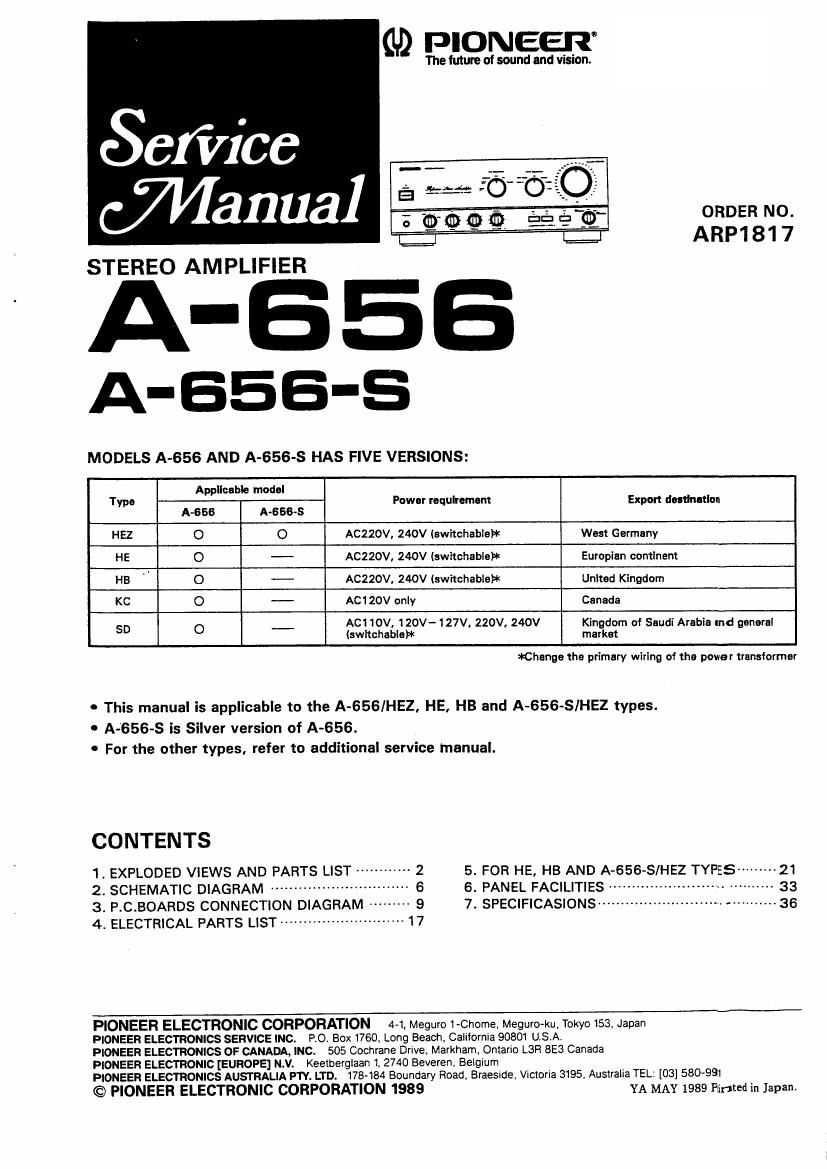 pioneer a 656 s service manual