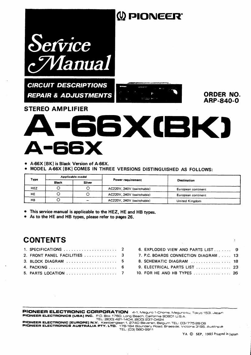 pioneer a 66 x service manual