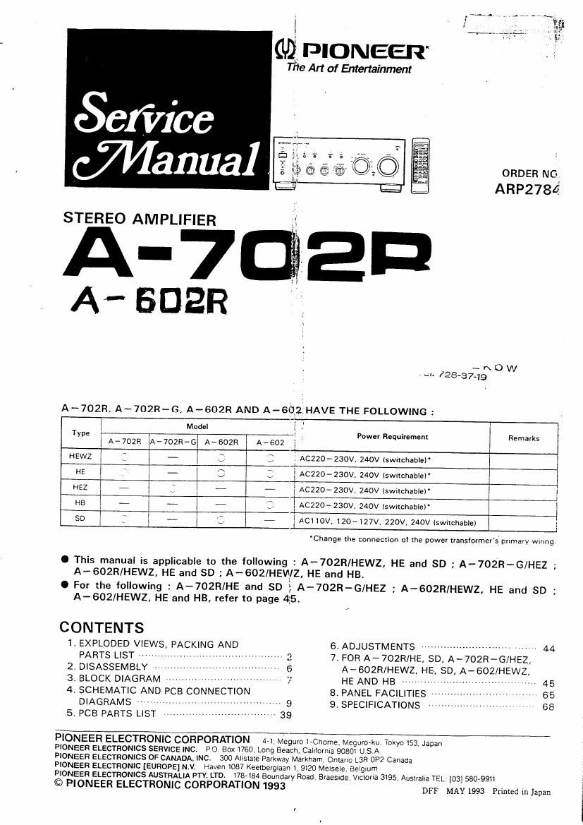 pioneer a 702 r service manual