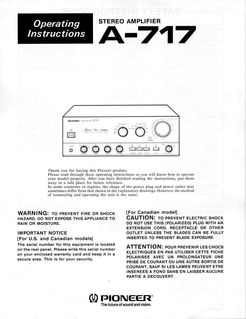 pioneer a 717 owners manual