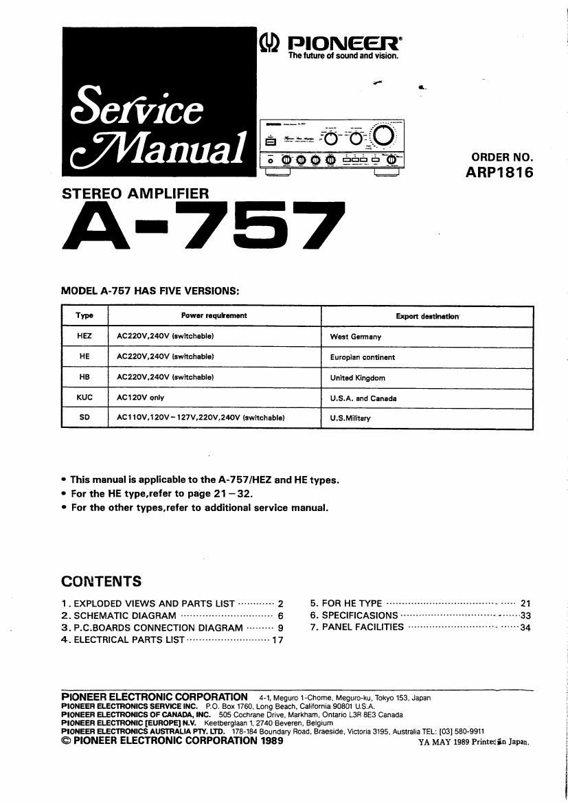 pioneer a 757 service manual