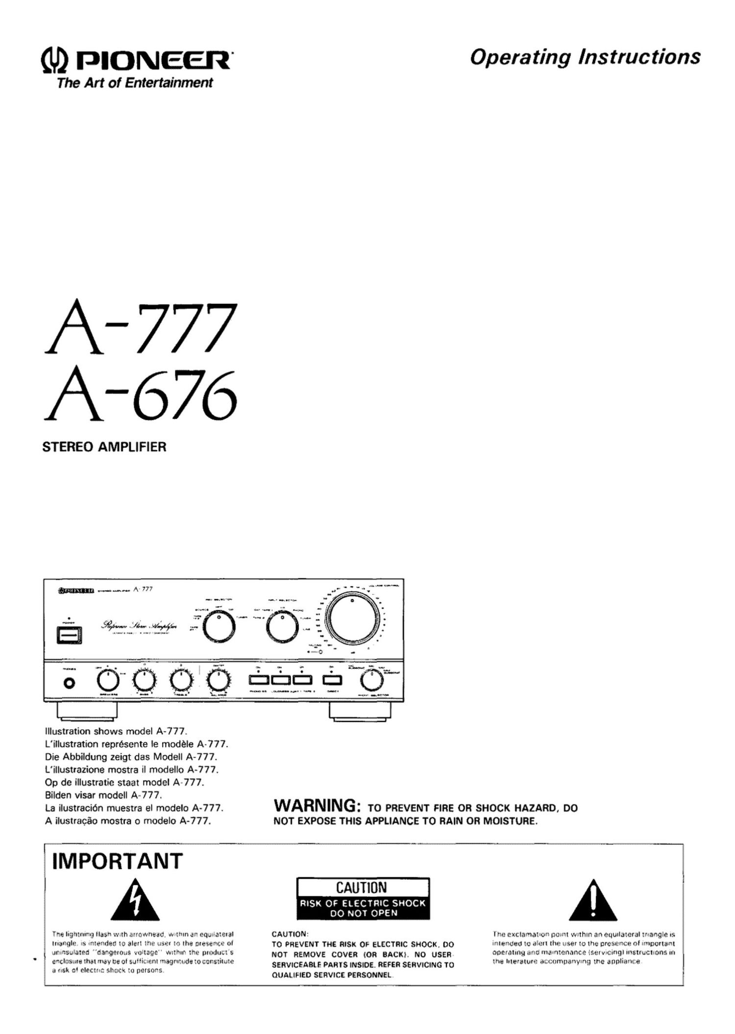 pioneer a 777 owners manual