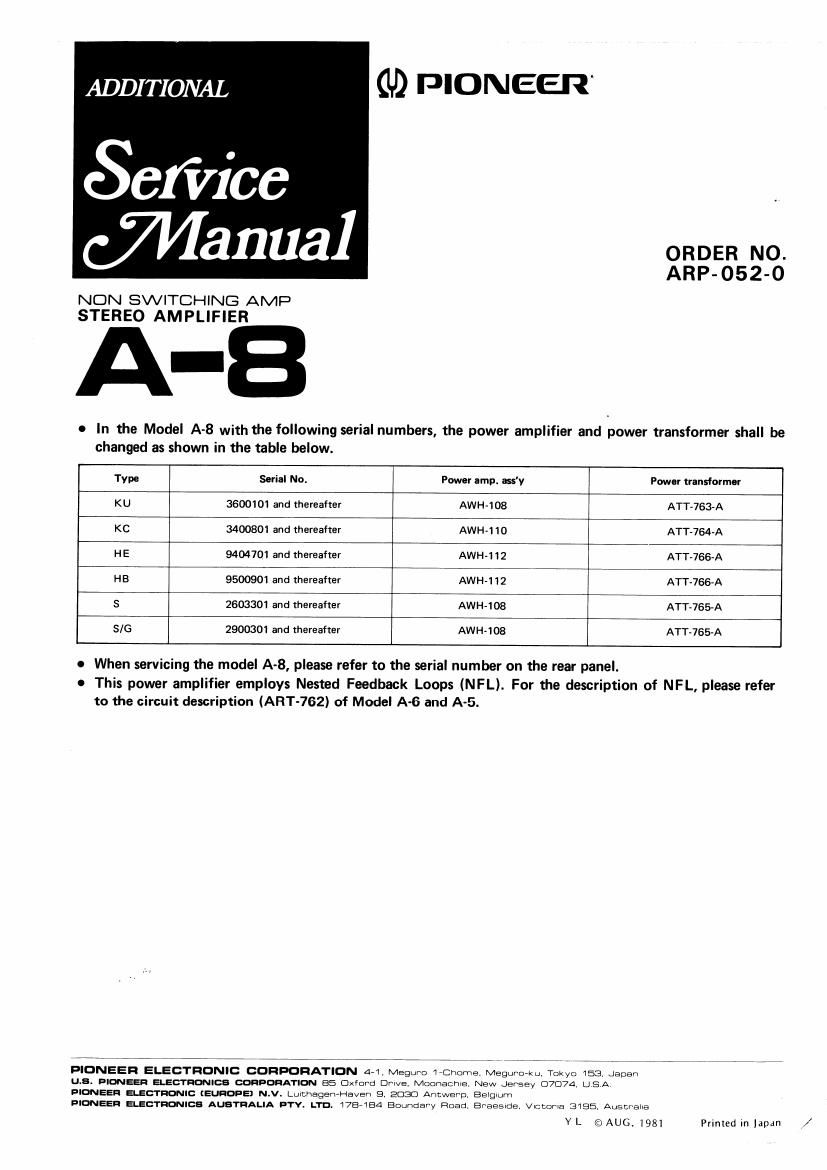 pioneer a 8 service manual