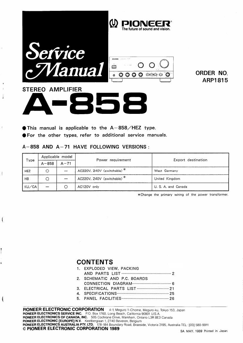 pioneer a 858 service manual