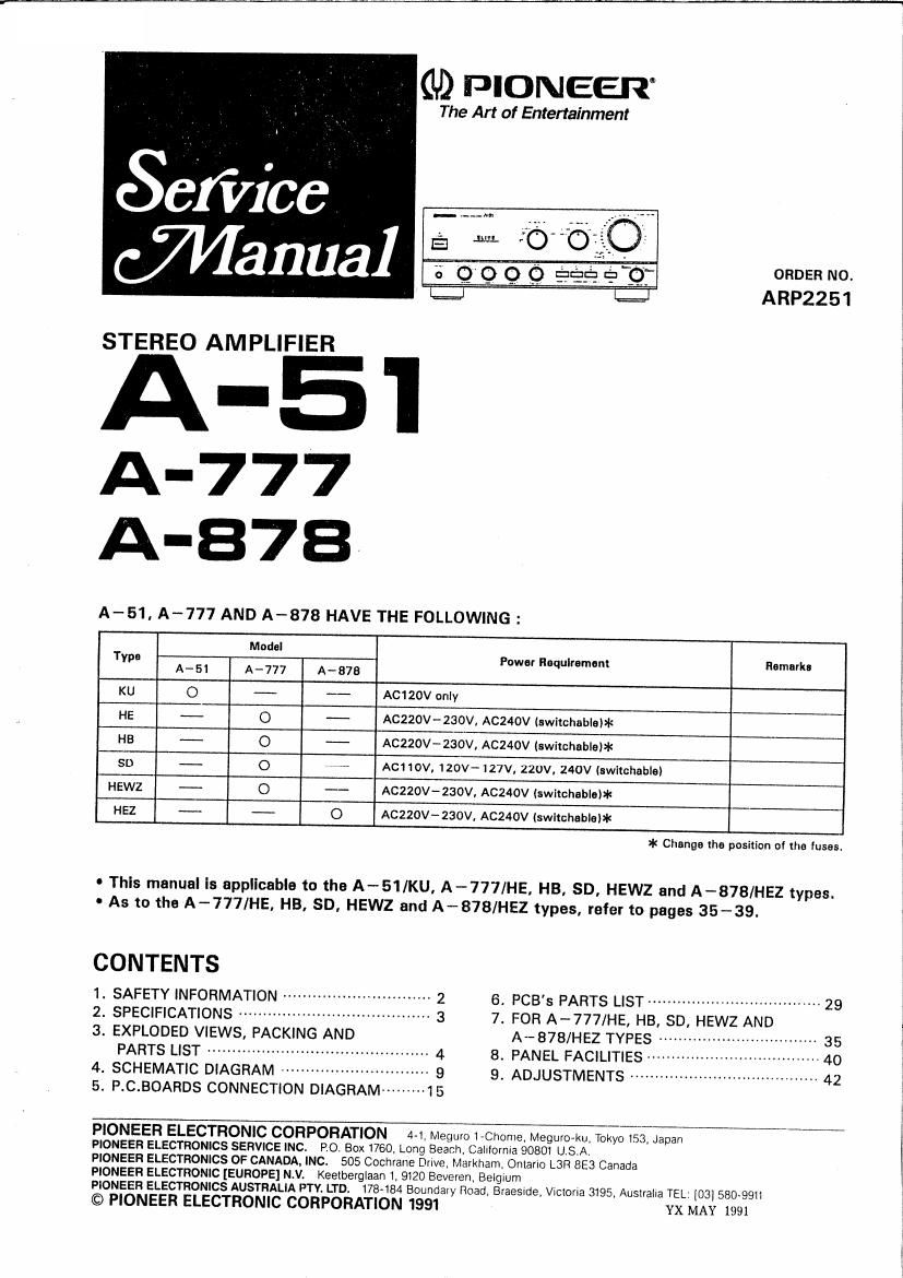 pioneer a 878 service manual