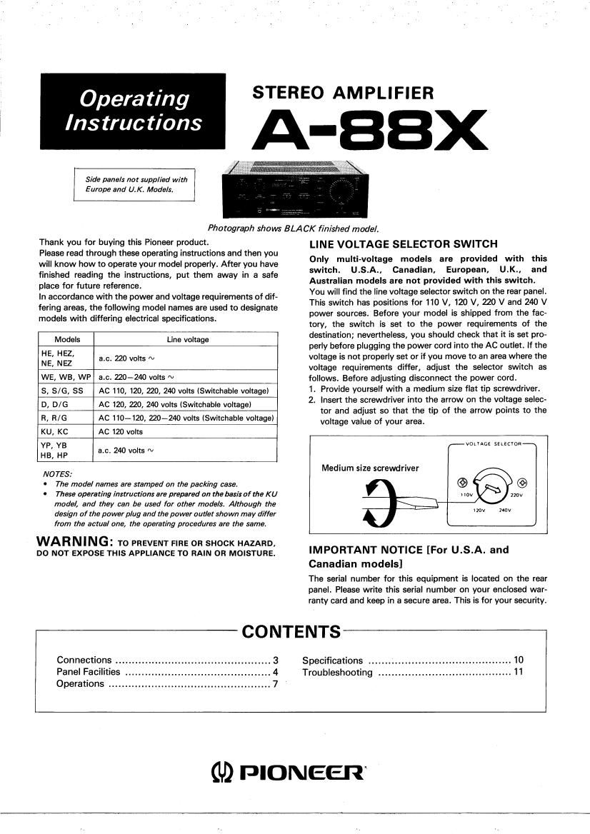 pioneer a 88 x owners manual