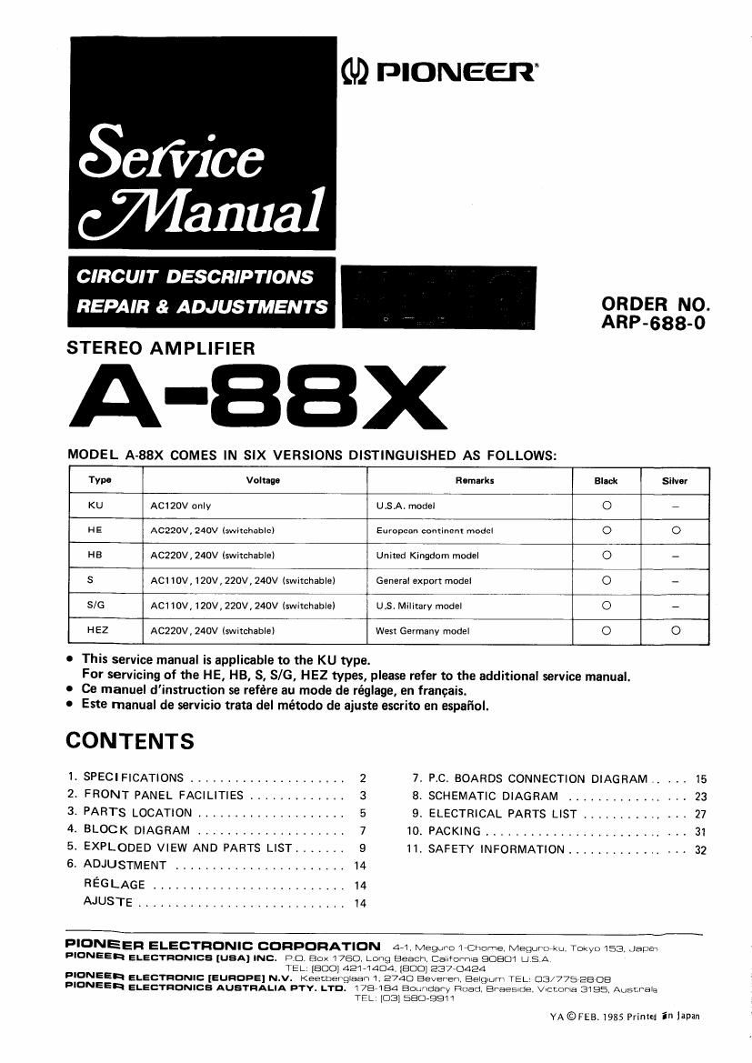 pioneer a 88 x service manual