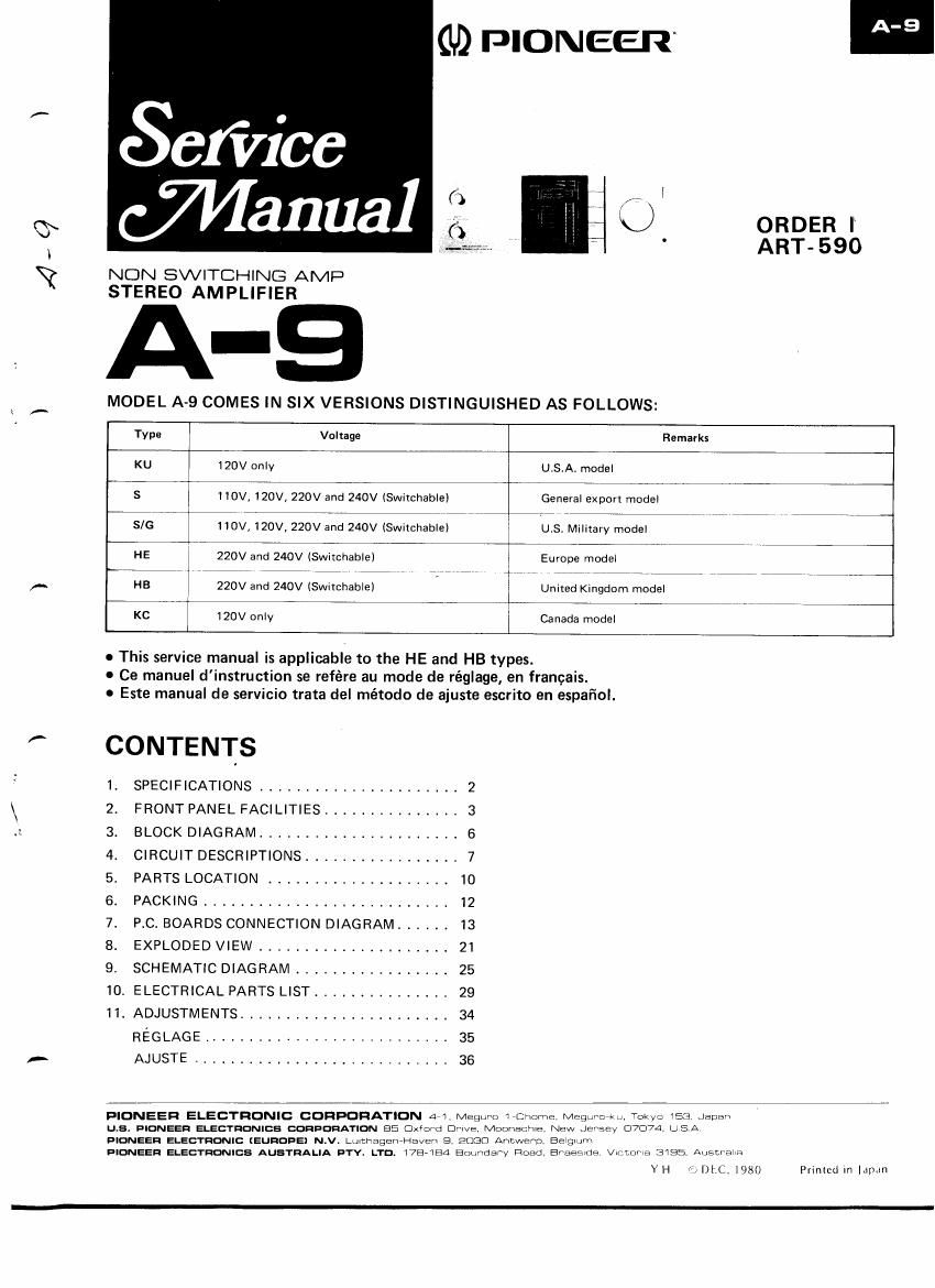 pioneer a 9 service manual