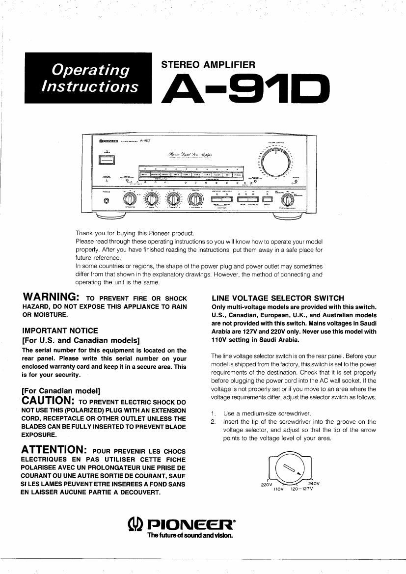 pioneer a 91 d owners manual