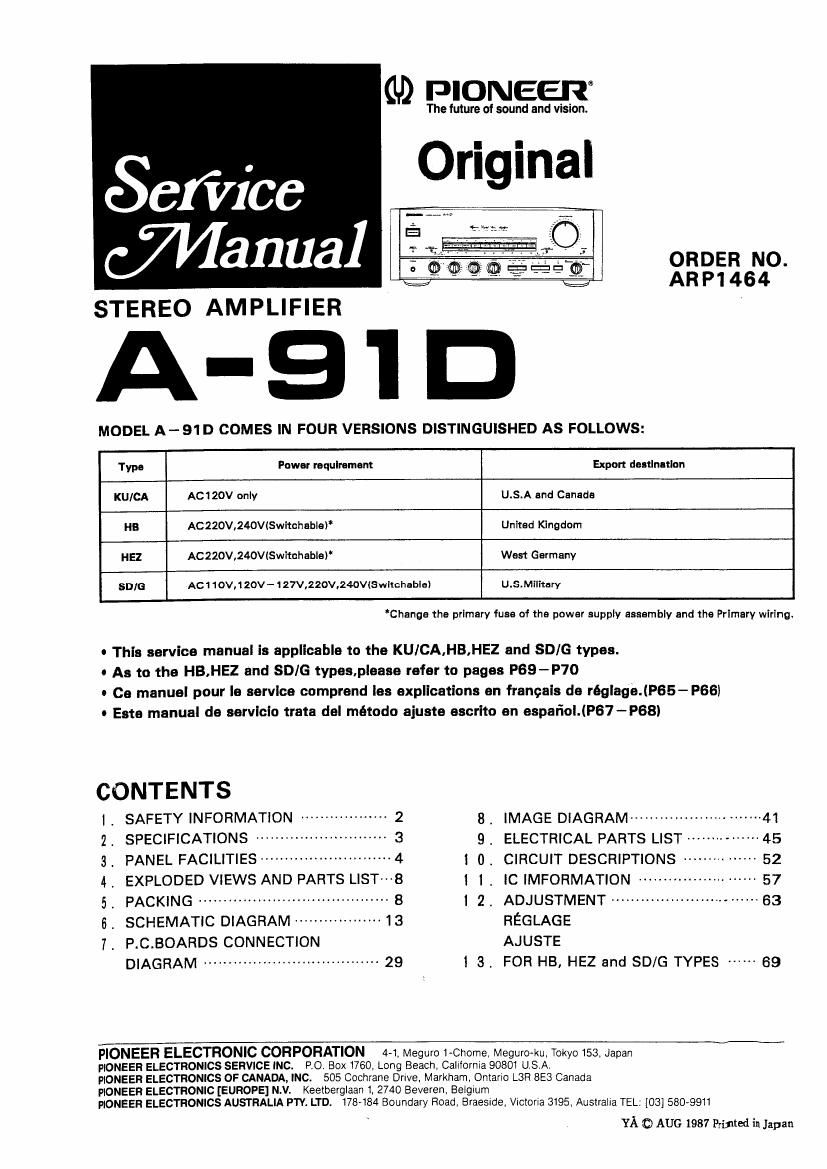 pioneer a 91 d service manual