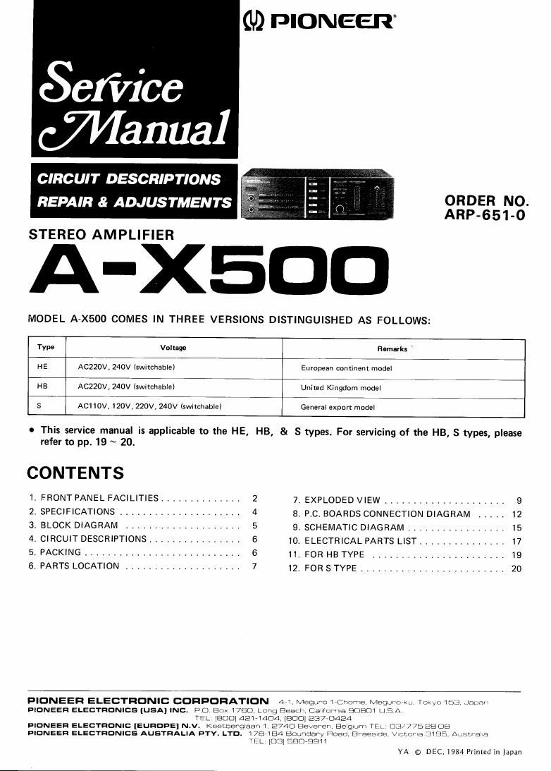 pioneer ax 500 service manual