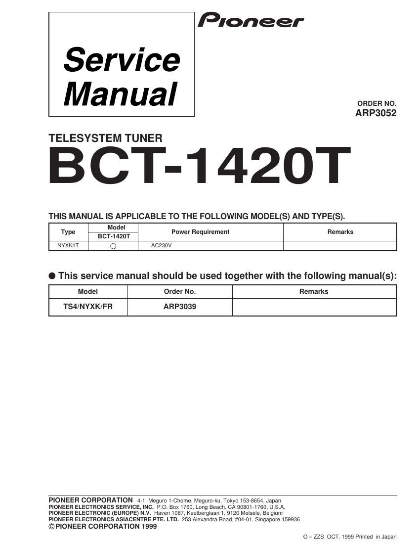 pioneer bct 1420 t service manual