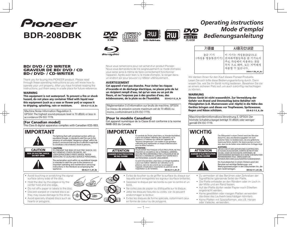 Pioneer BDP 208DBK Owners Manual