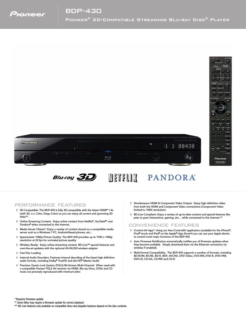 Pioneer BDP 430 Brochure