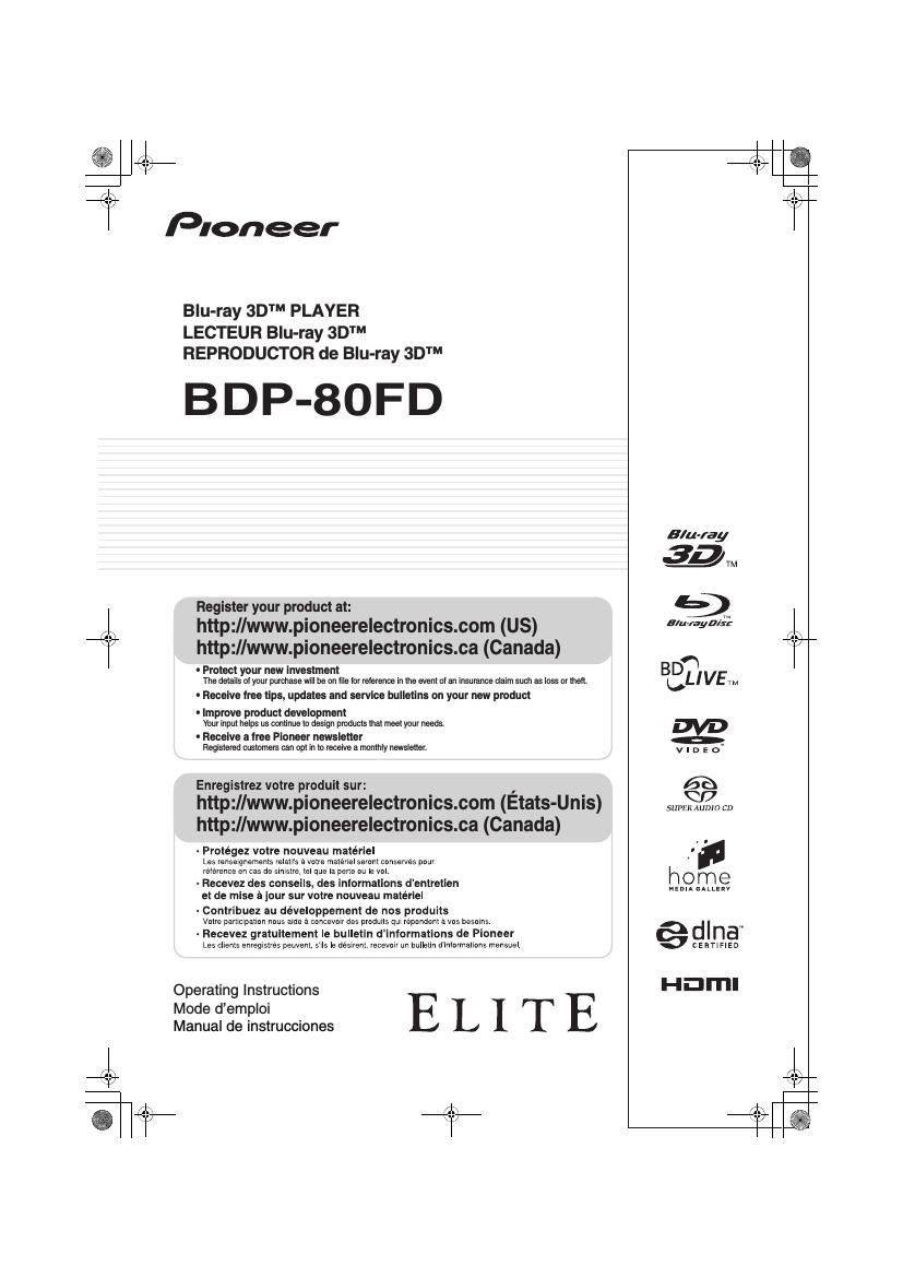 Pioneer BDP 80FD Owners Manual