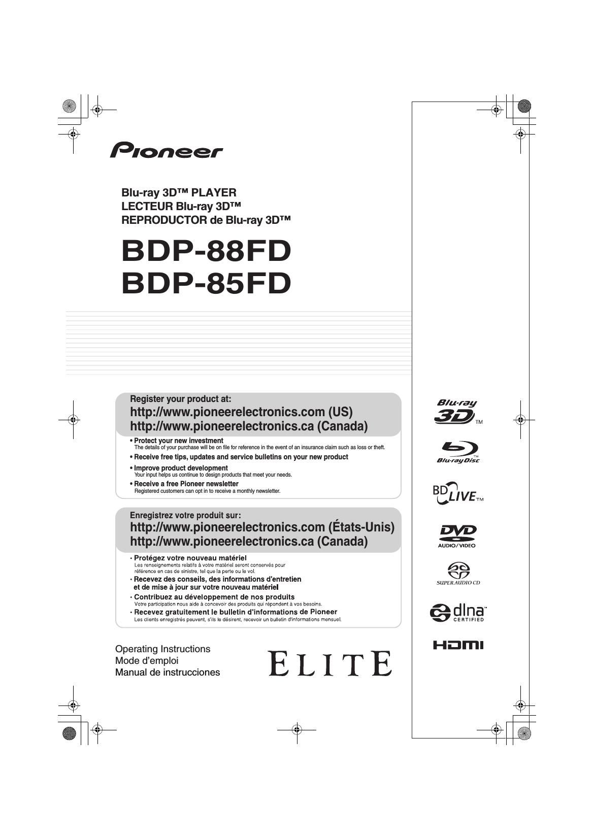 Pioneer BDP 85FD Owners Manual