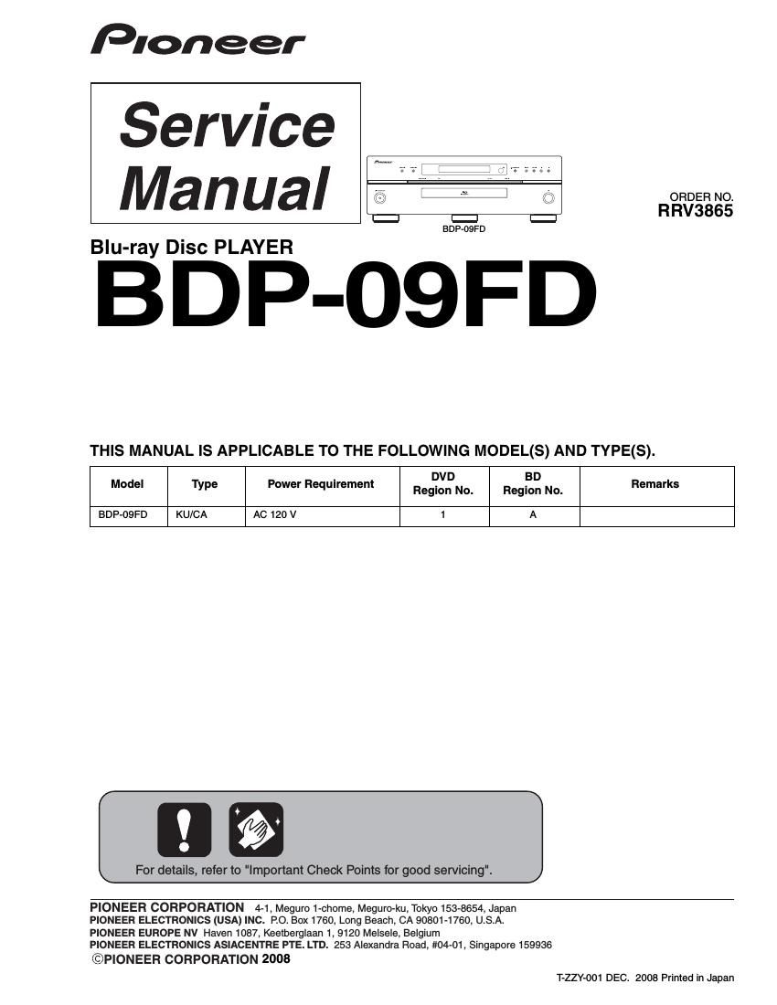 pioneer bdp 09 fd service manual