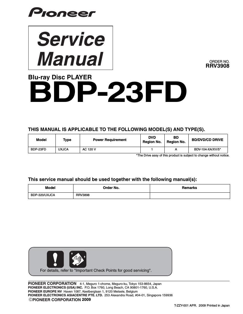 pioneer bdp 23 fd service manual
