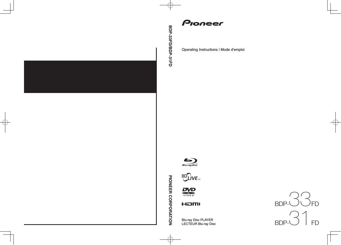 Pioneer BDP 31FD Owners Manual