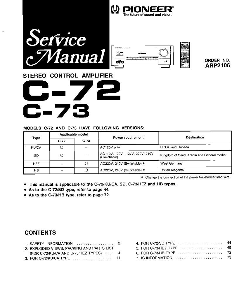 Pioneer C 72 Service Manual