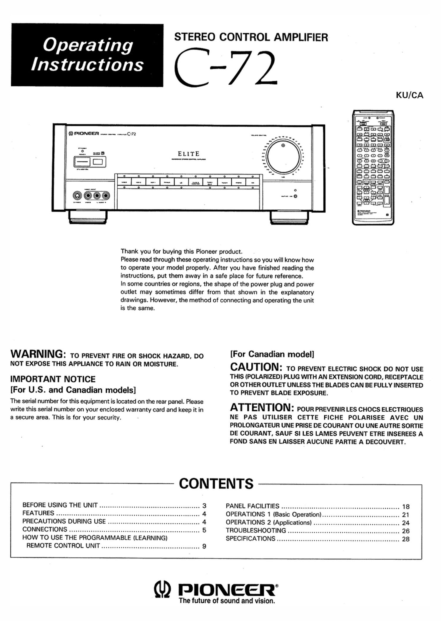 pioneer c 72 owners manual