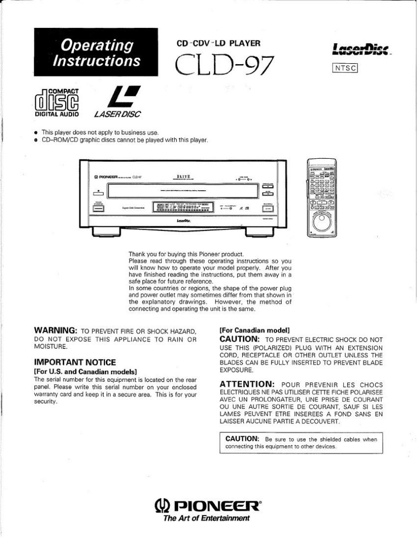 Pioneer CLD 97 Owners Manual