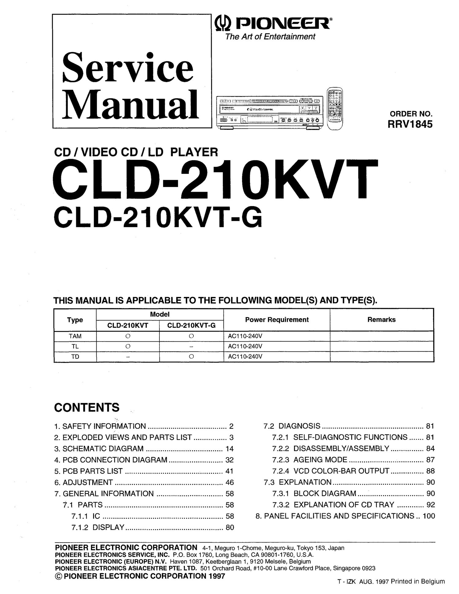 pioneer cld 210 kvt service manual