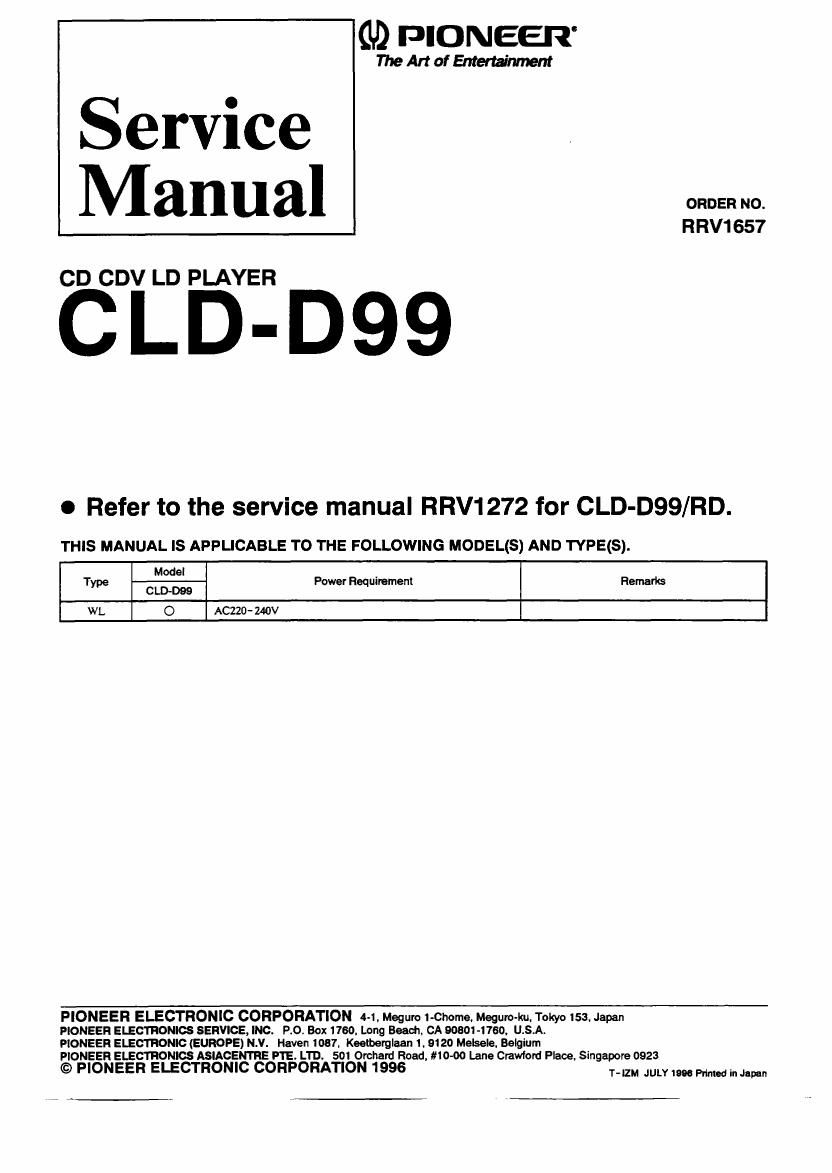 pioneer cld d99 service manual