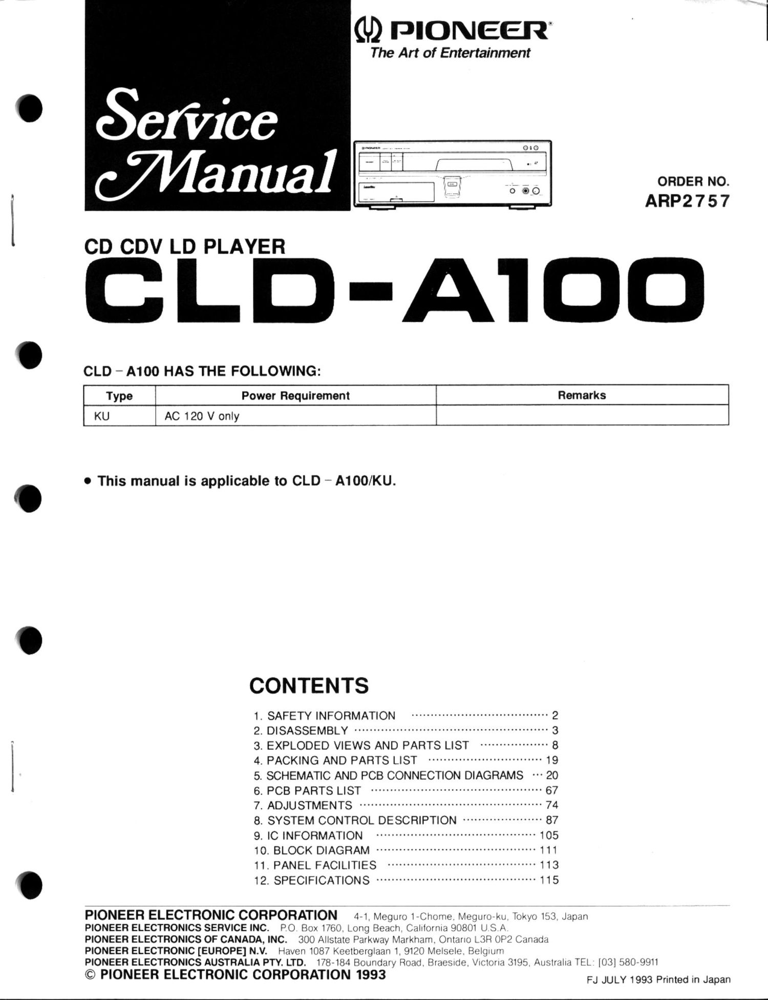pioneer clda 100 service manual