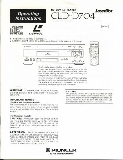 pioneer cldd 704 owners manual