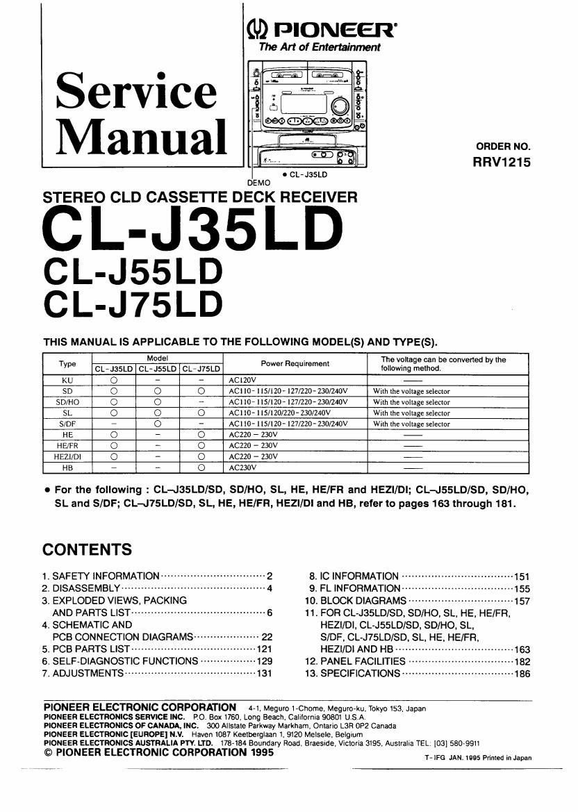 pioneer clj 35 ld service manual