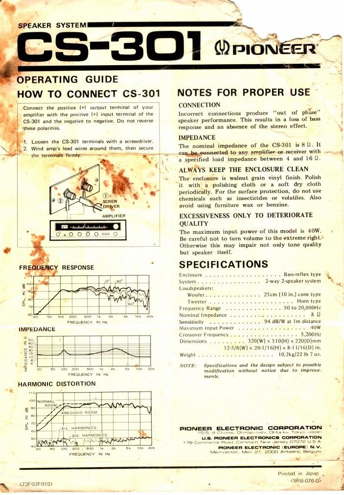 pioneer cs 301 owners manual