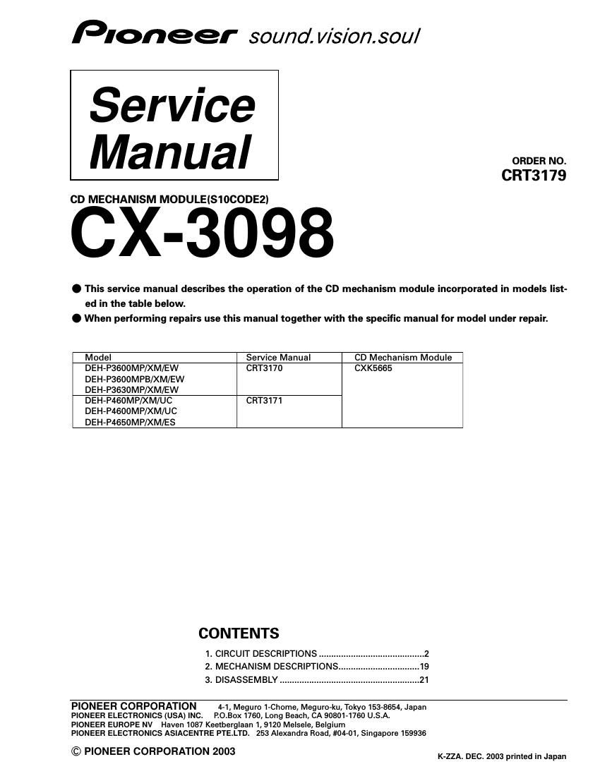 pioneer cx 3098 service manual