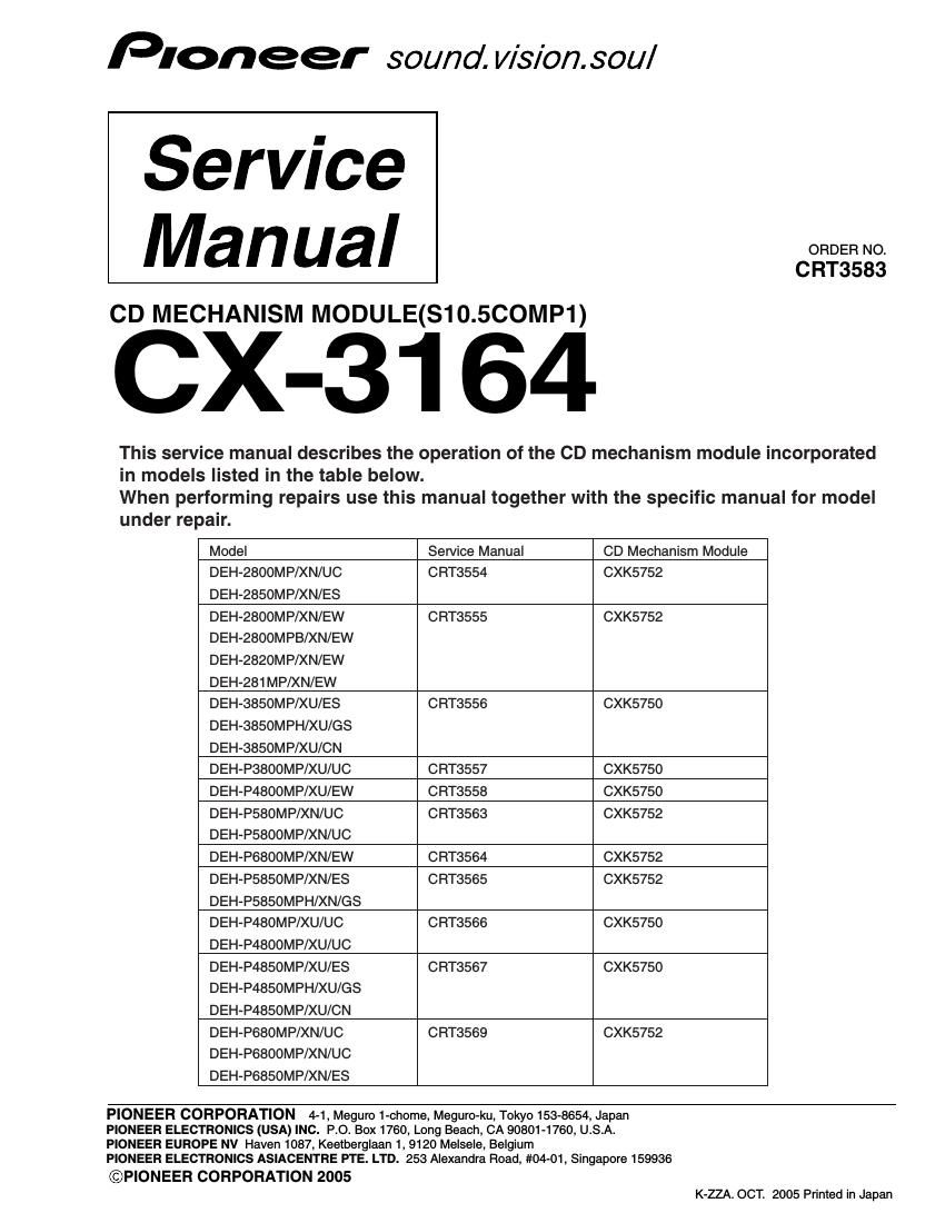 pioneer cx 3164 service manual