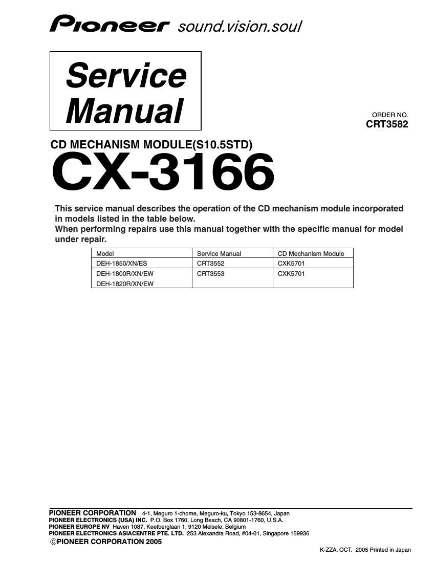 pioneer cx 3166 service manual