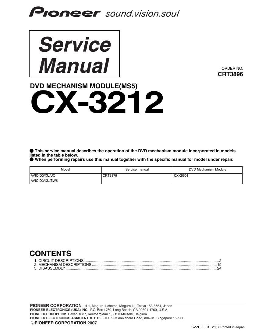 pioneer cx 3212 service manual
