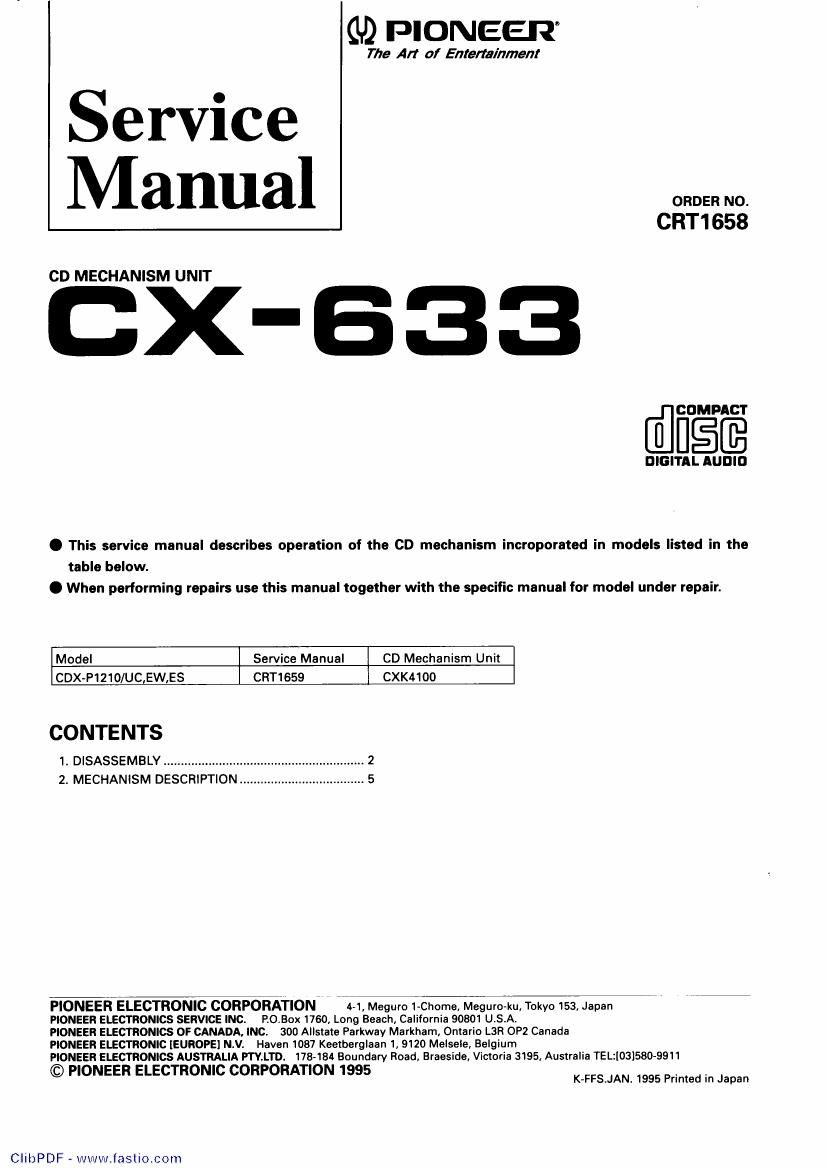 pioneer cx 633 service manual