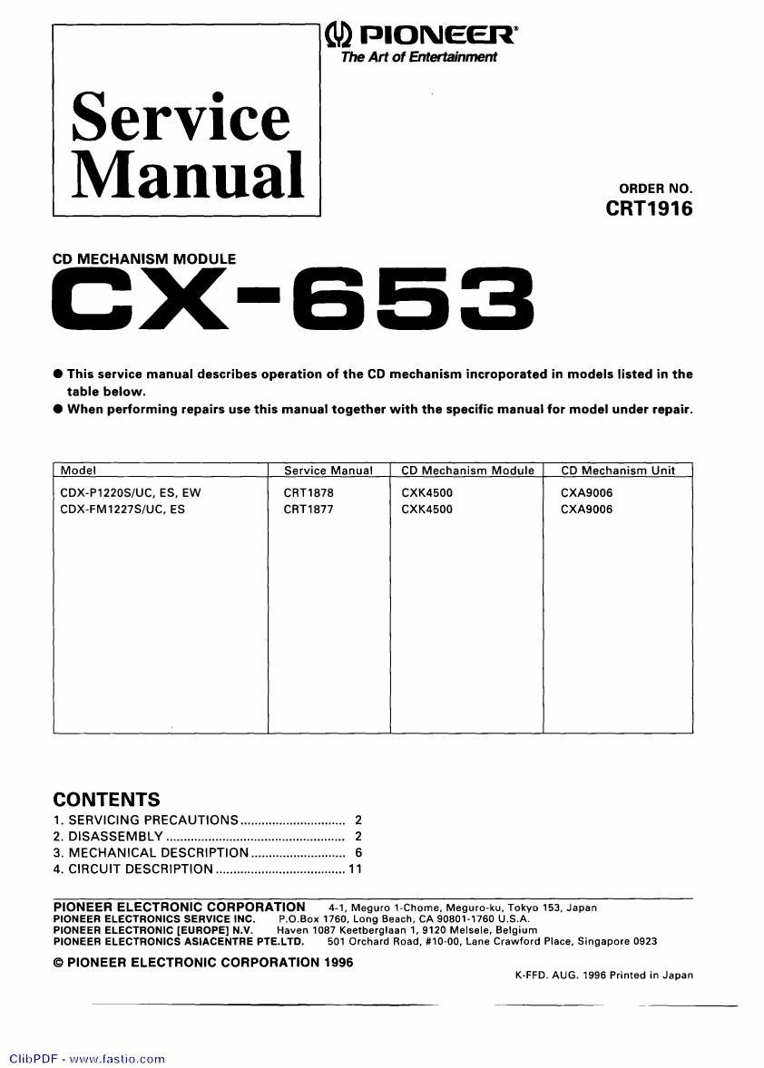 pioneer cx 653 service manual