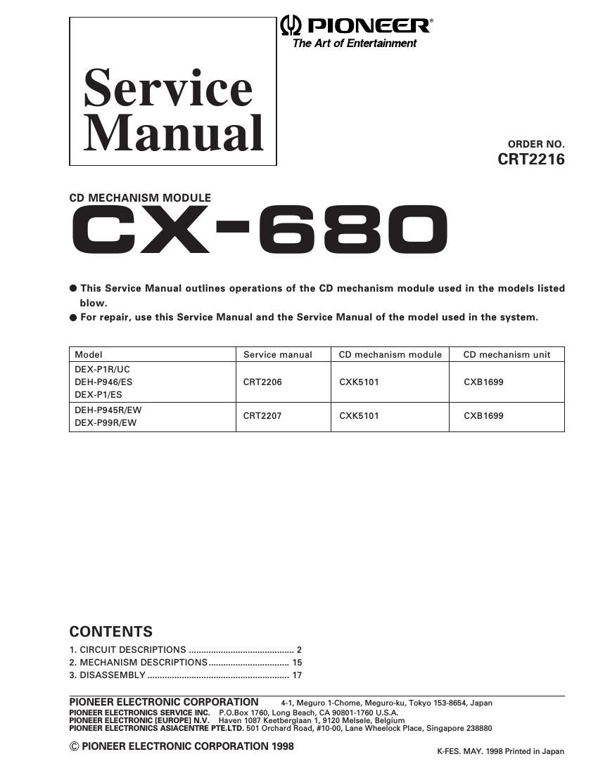 pioneer cx 680 service manual