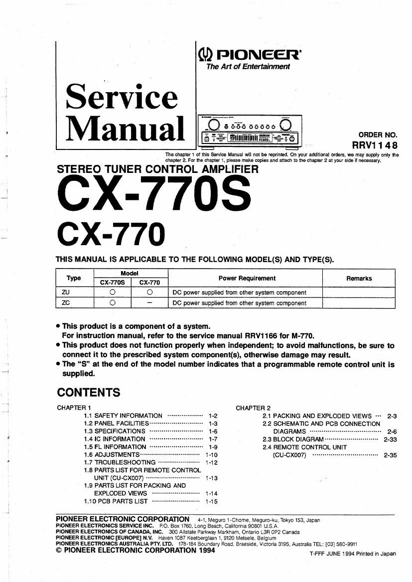 pioneer cx 770 s service manual