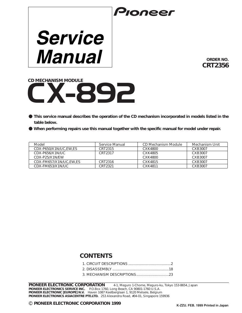 pioneer cx 892 service manual
