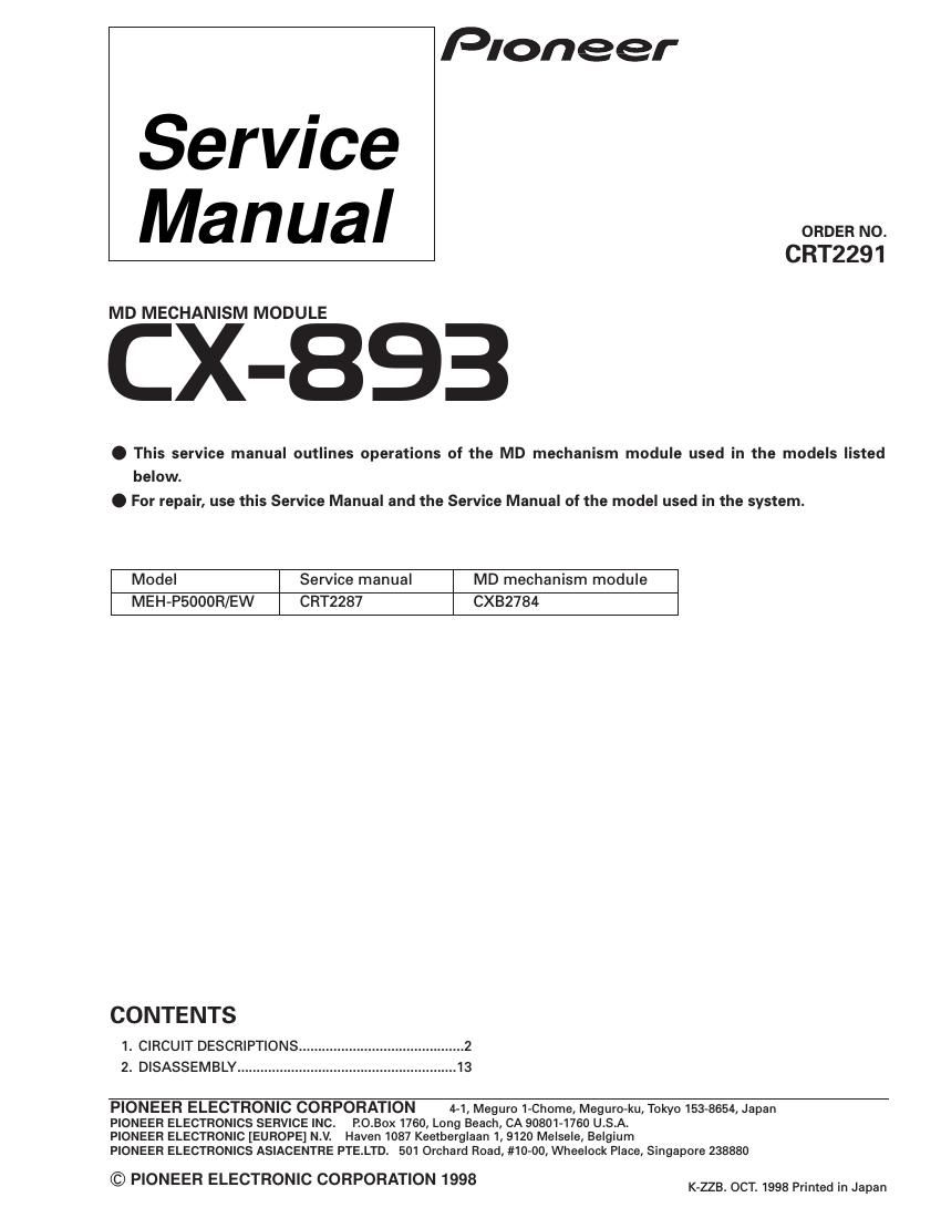 pioneer cx 893 service manual