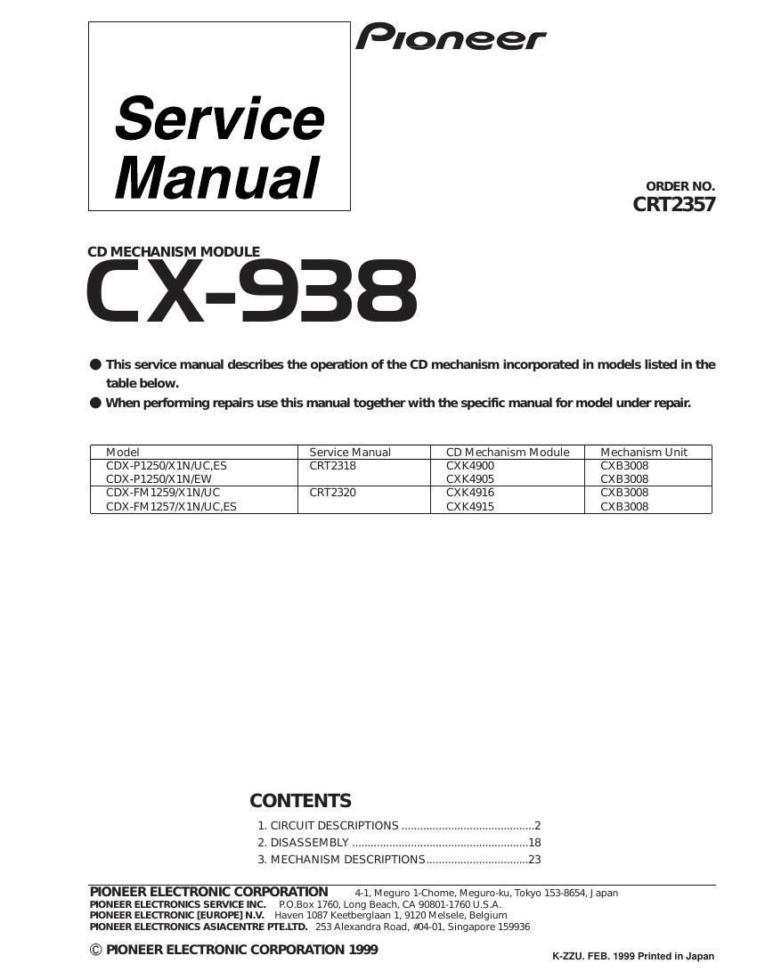 pioneer cx 938 a service manual
