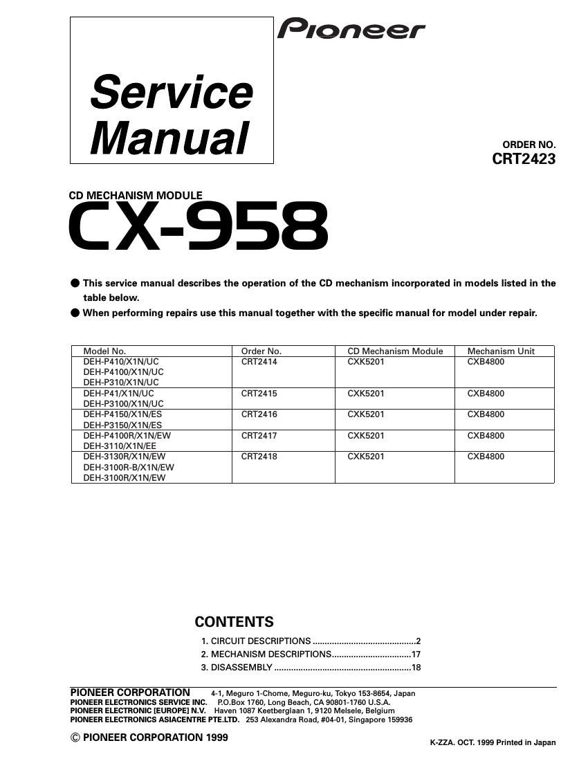 pioneer cx 958 service manual