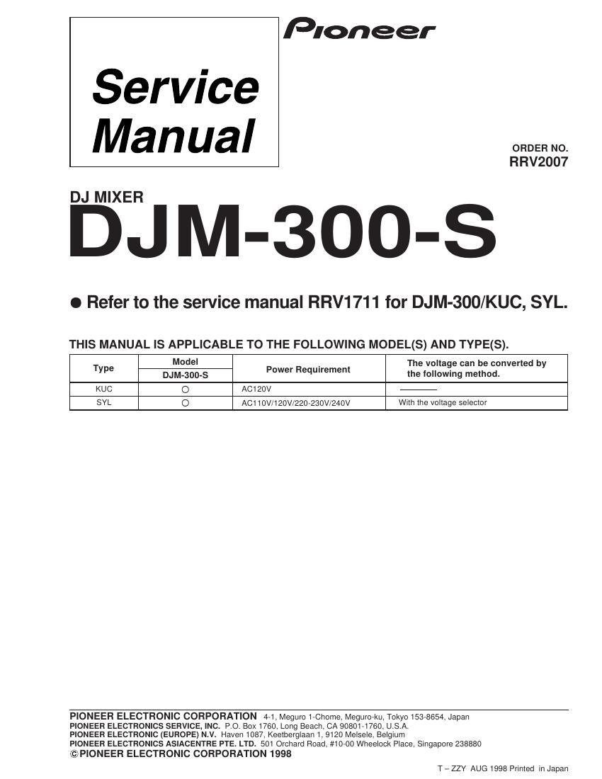 pioneer djm 300 service manual