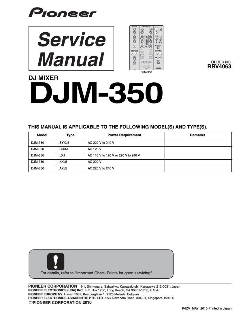 pioneer djm 350 service manual
