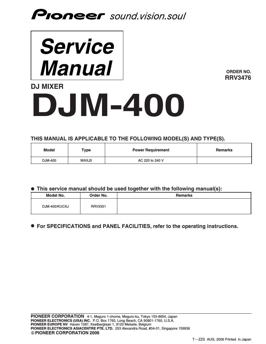 pioneer djm 400 service manual