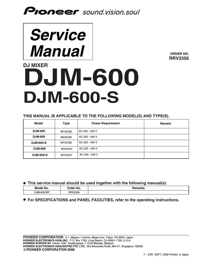 pioneer djm 600 s service manual