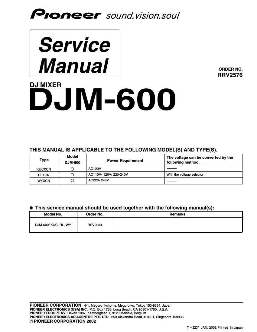 pioneer djm 600 service manual