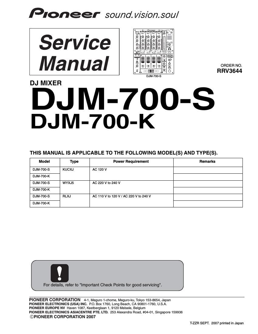 pioneer djm 700 k service manual